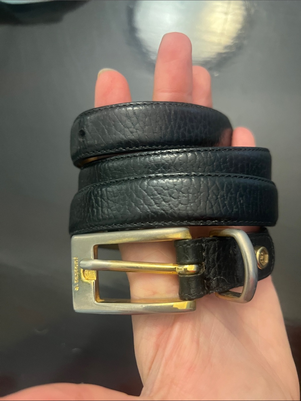 a. testoni made in Italy black leather belt